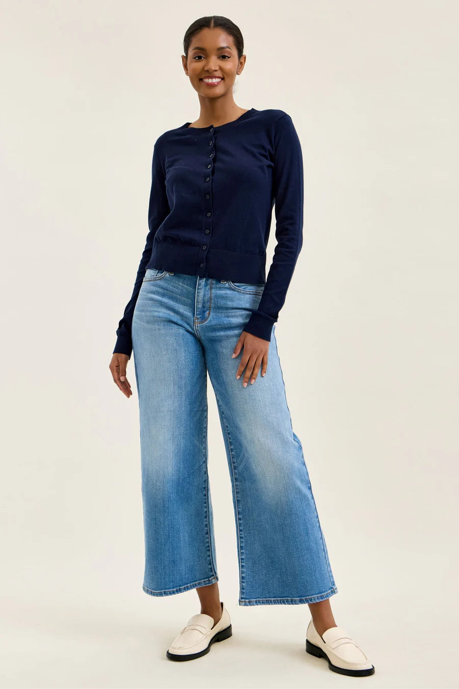 Judy Blue Mid Rise Claudia Ankle Wide Leg Denim Jeans 82738
