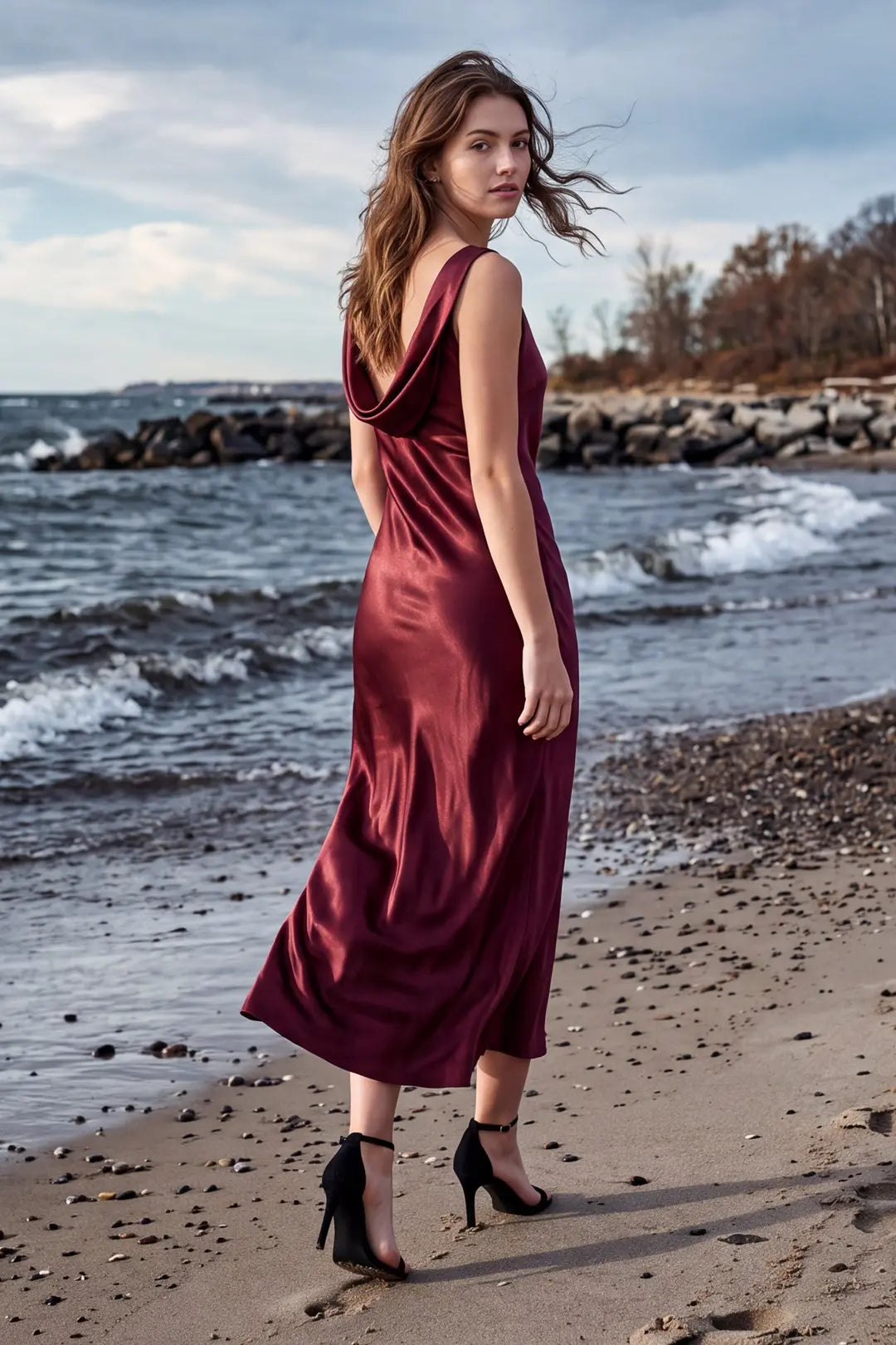 Midnight Merlot Satin Maxi Dress