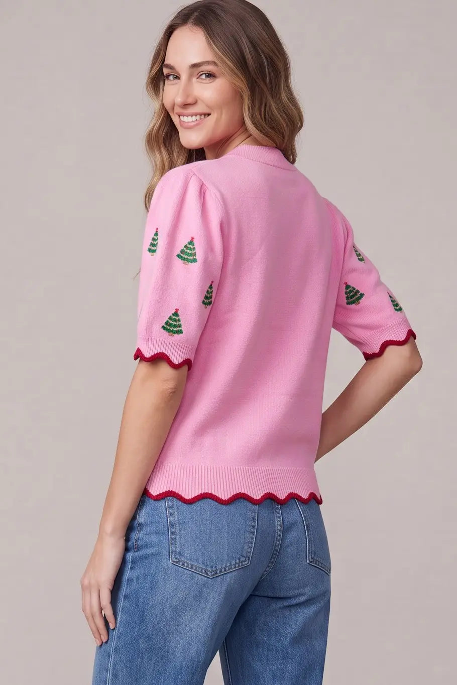 Pink Christmas Wishes Embroidered Sweater