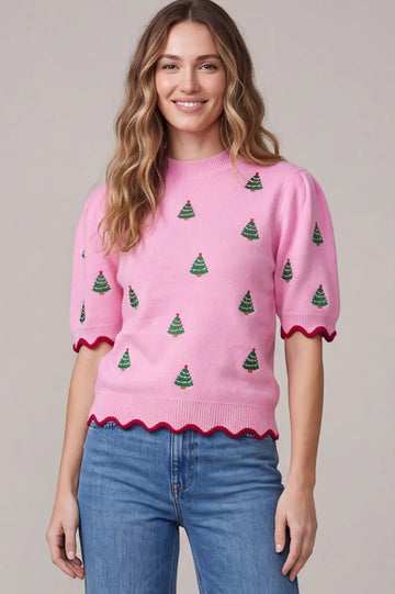 Pink Christmas Wishes Embroidered Sweater