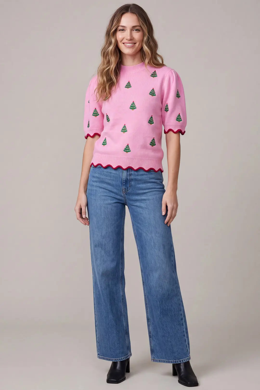 Pink Christmas Wishes Embroidered Sweater
