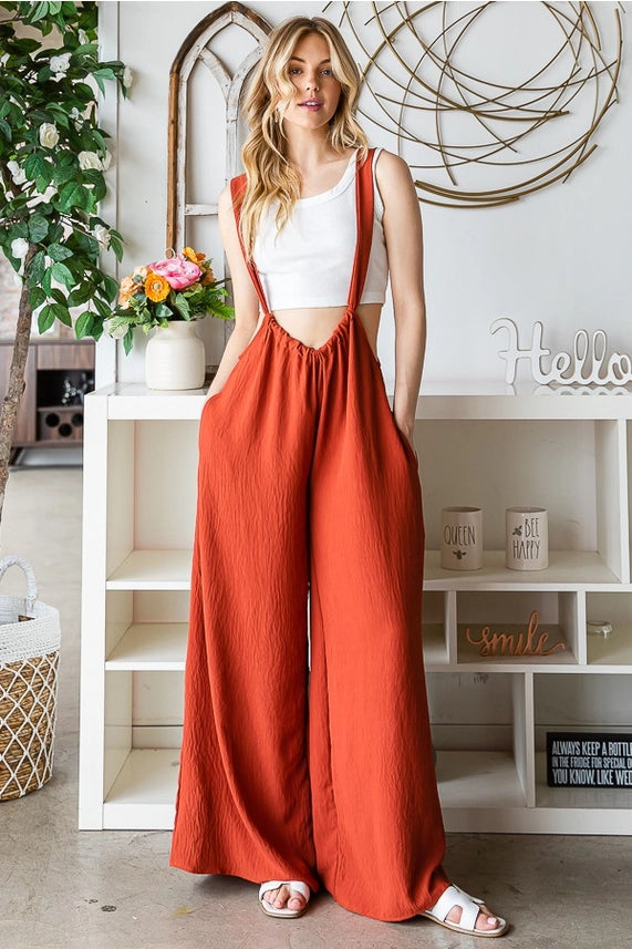 Washed Woven Suspender Style Jumpsuit
