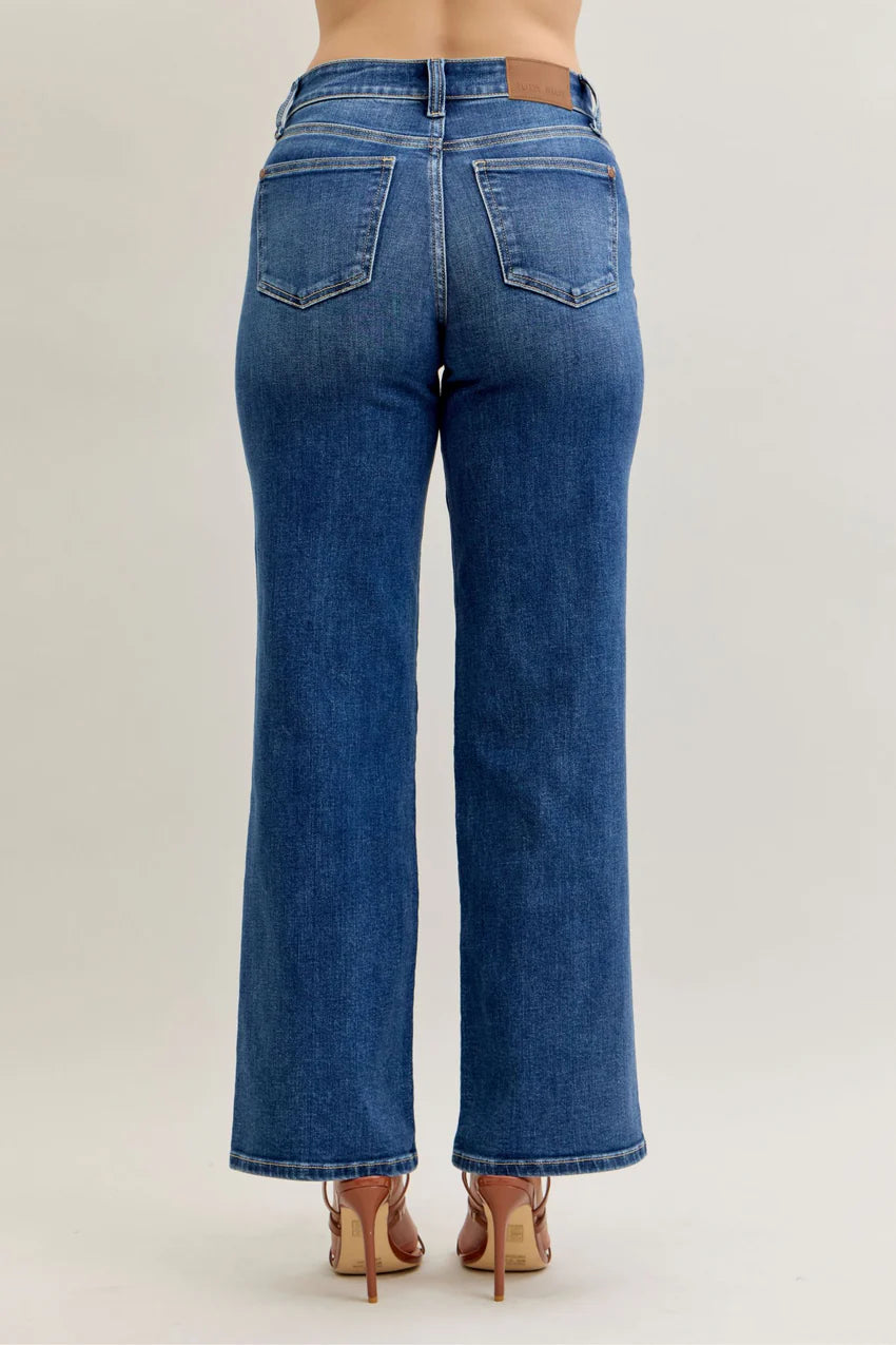 Judy Blue Mid Rise 90's Front Patch Double Pocket Straight Denim Jeans 82680