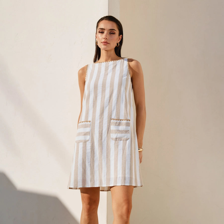 Sweet Escape Whipstitch Striped Mini Dress