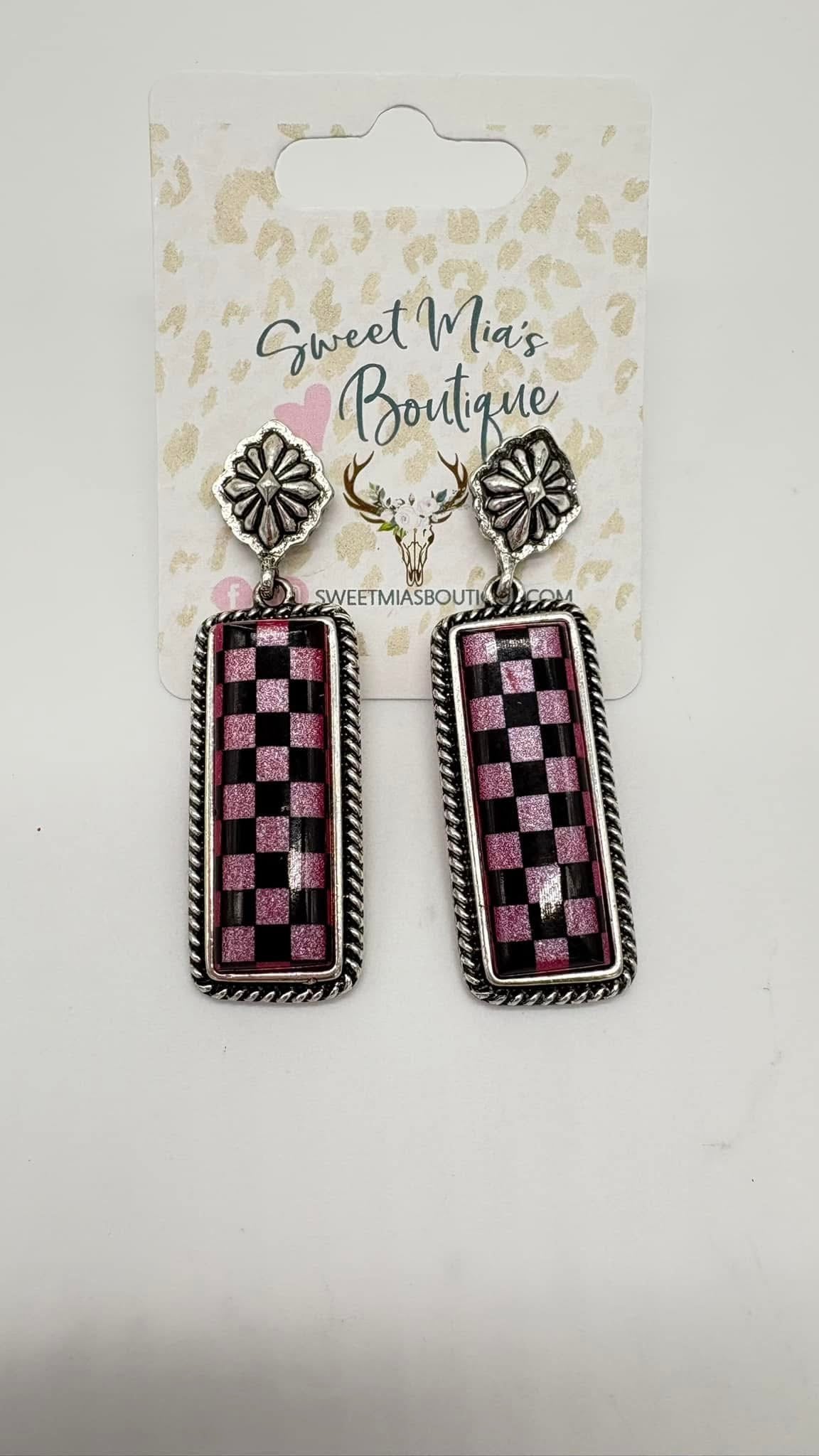 Western Checkered Rectangle Earrings