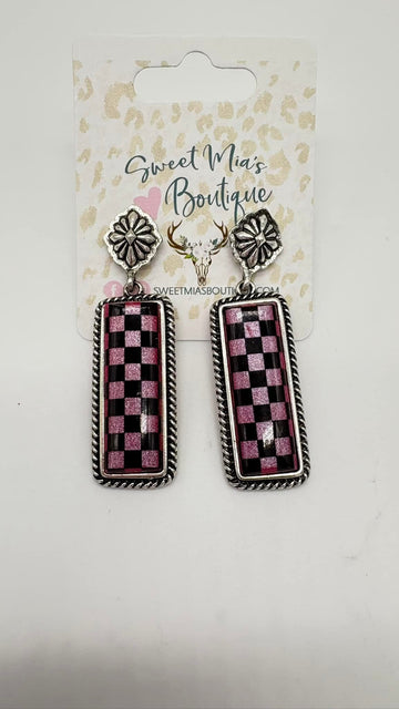 Western Checkered Rectangle Earrings