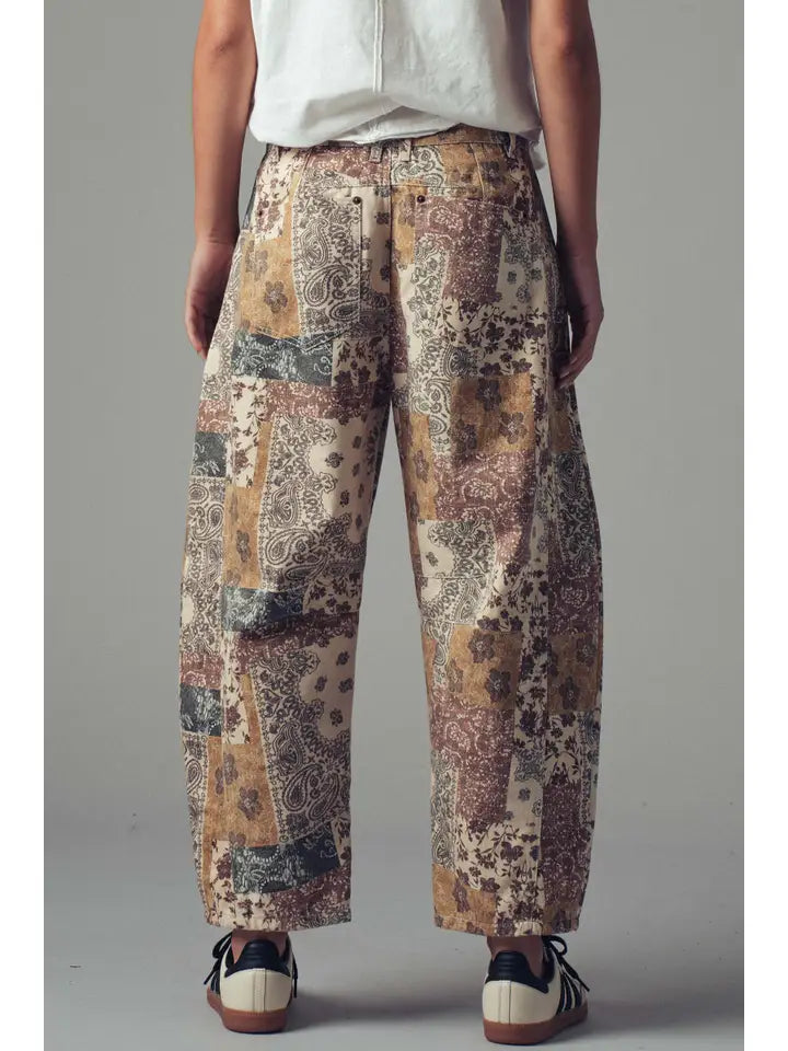 Boho Patchwork Barrell Leg Pants By Urban Daizy