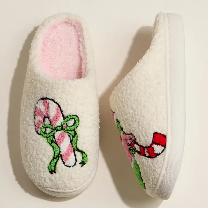 Grinch Holiday Slippers with Candy Cane Christmas Gift
