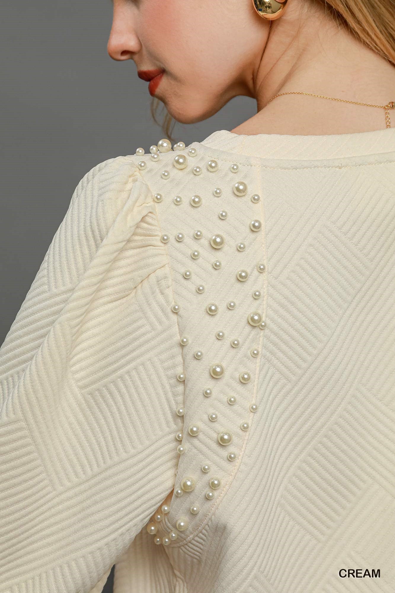 Pearl Puff Sleeve Jacquard Top By Umgee