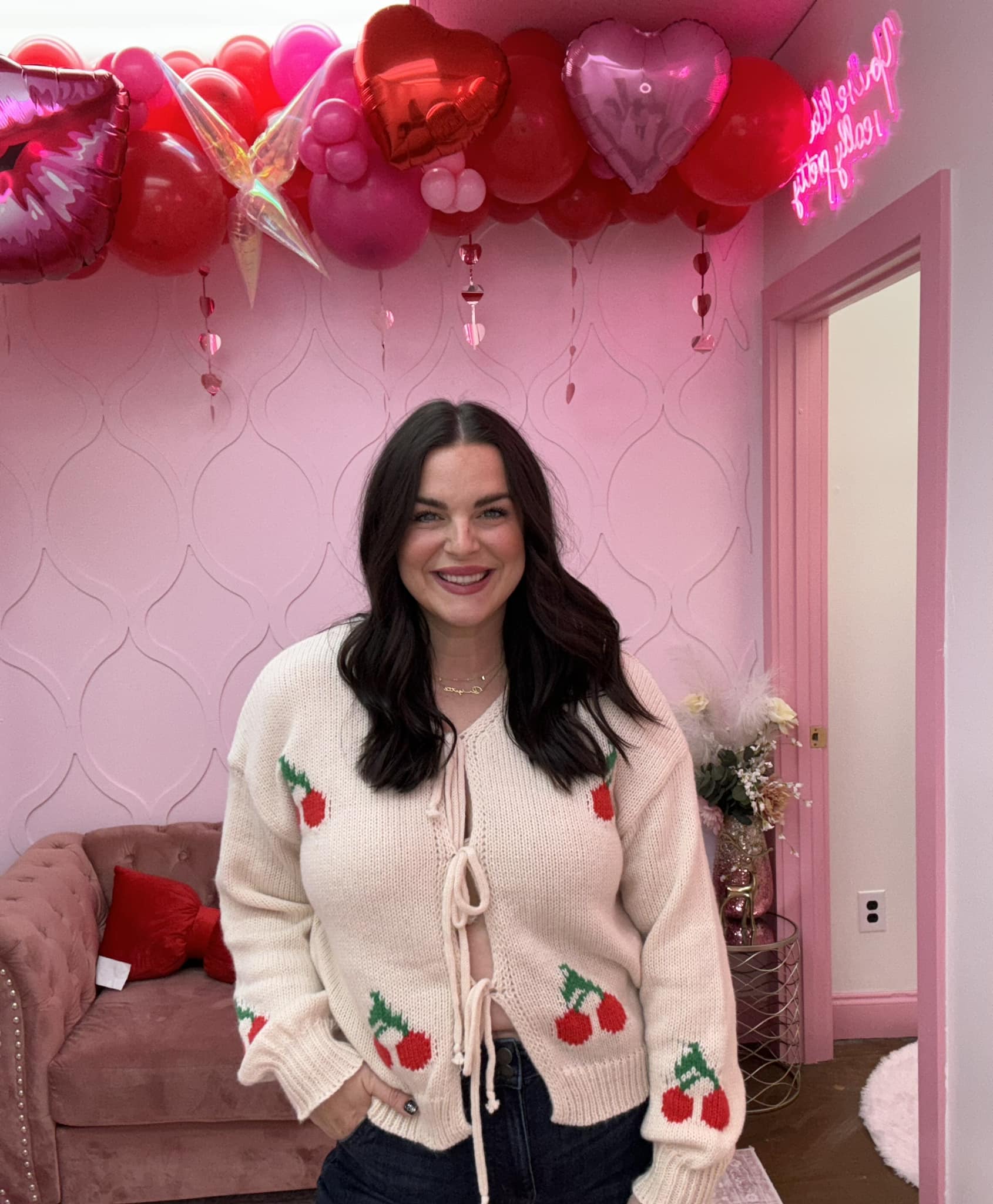 Coquette Cozy Chunky Cherry Bow Tie Cardigan