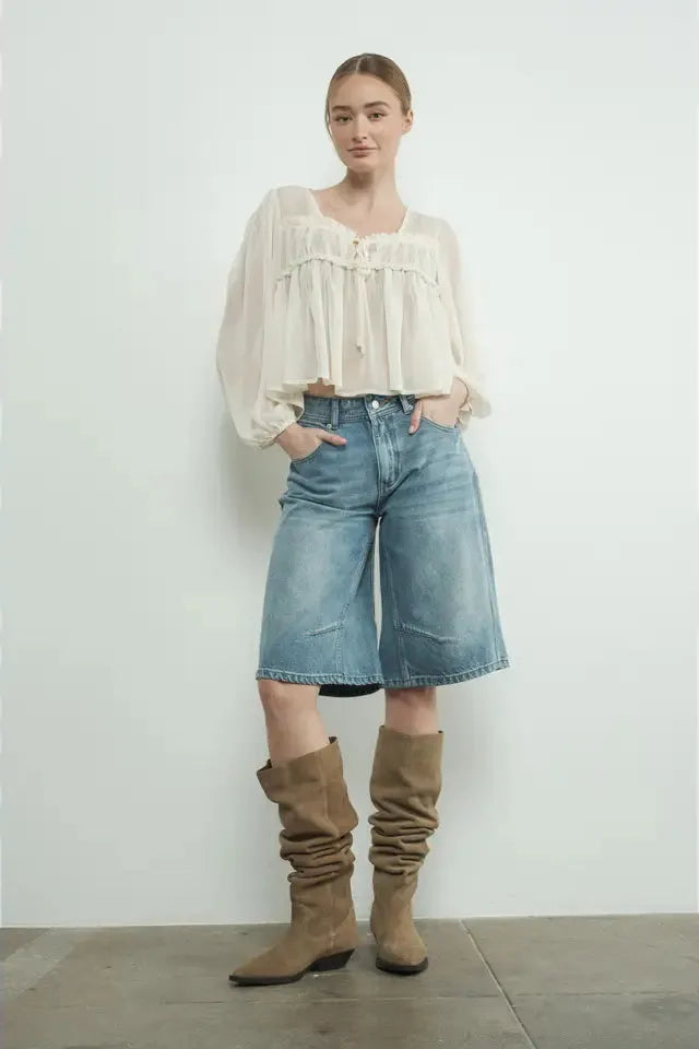Denim Jorts with Yoke Seam By Aaron & Amber