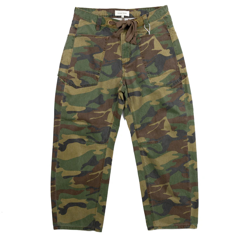 R/D Slouchy Cropped Barrel Pants in Camo By Risen