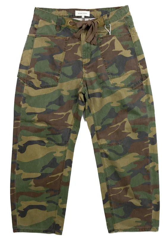 R/D Slouchy Cropped Barrel Pants in Camo By Risen