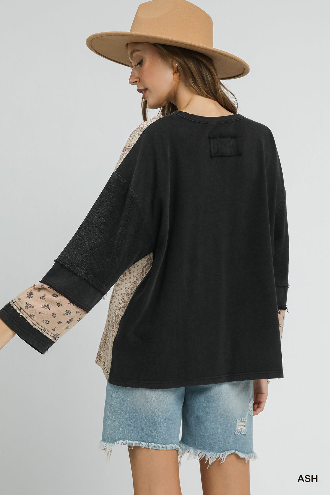 Plus Size French Terry Patchwork Sleeve Pullover