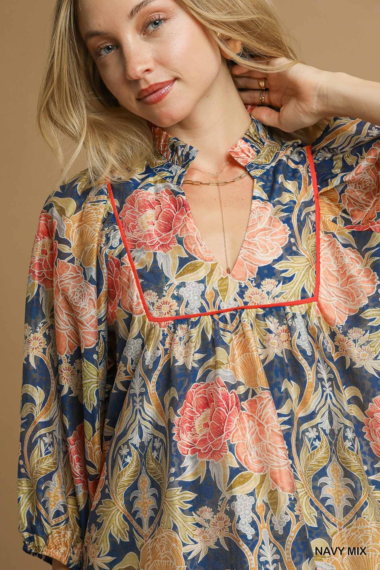 Abstract Print Puff Sleeve Mini Dress By Umgee
