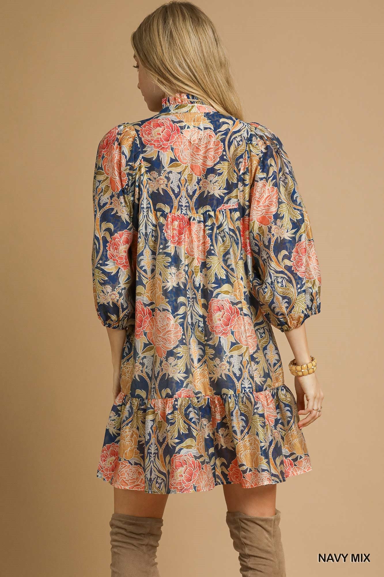 Abstract Print Puff Sleeve Mini Dress By Umgee