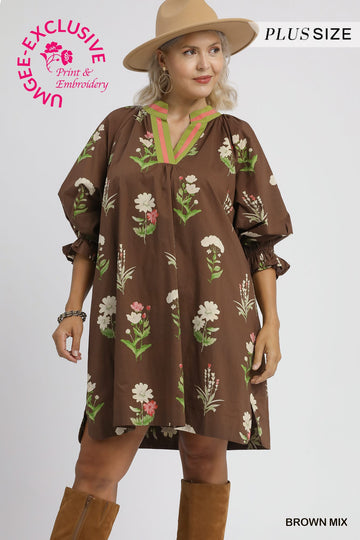 Plus Size Floral Tunic Dress with Contrast Trim By Umgee