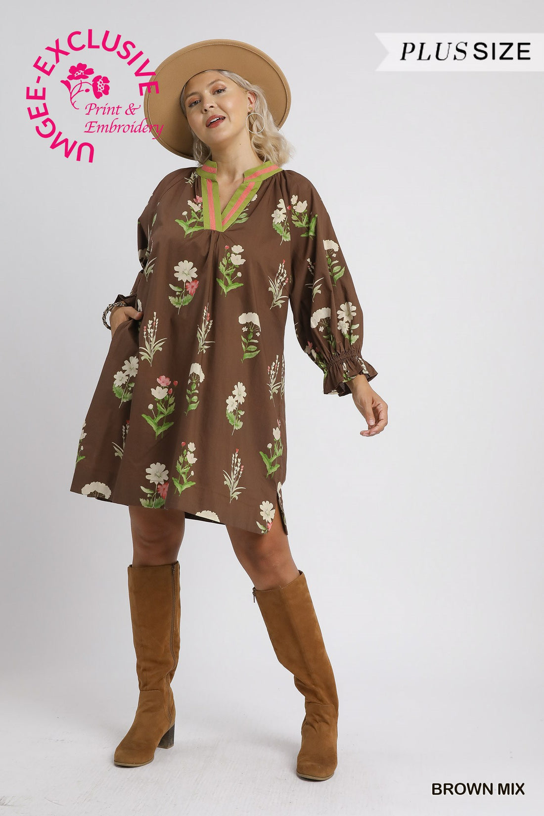 Plus Size Floral Tunic Dress with Contrast Trim By Umgee