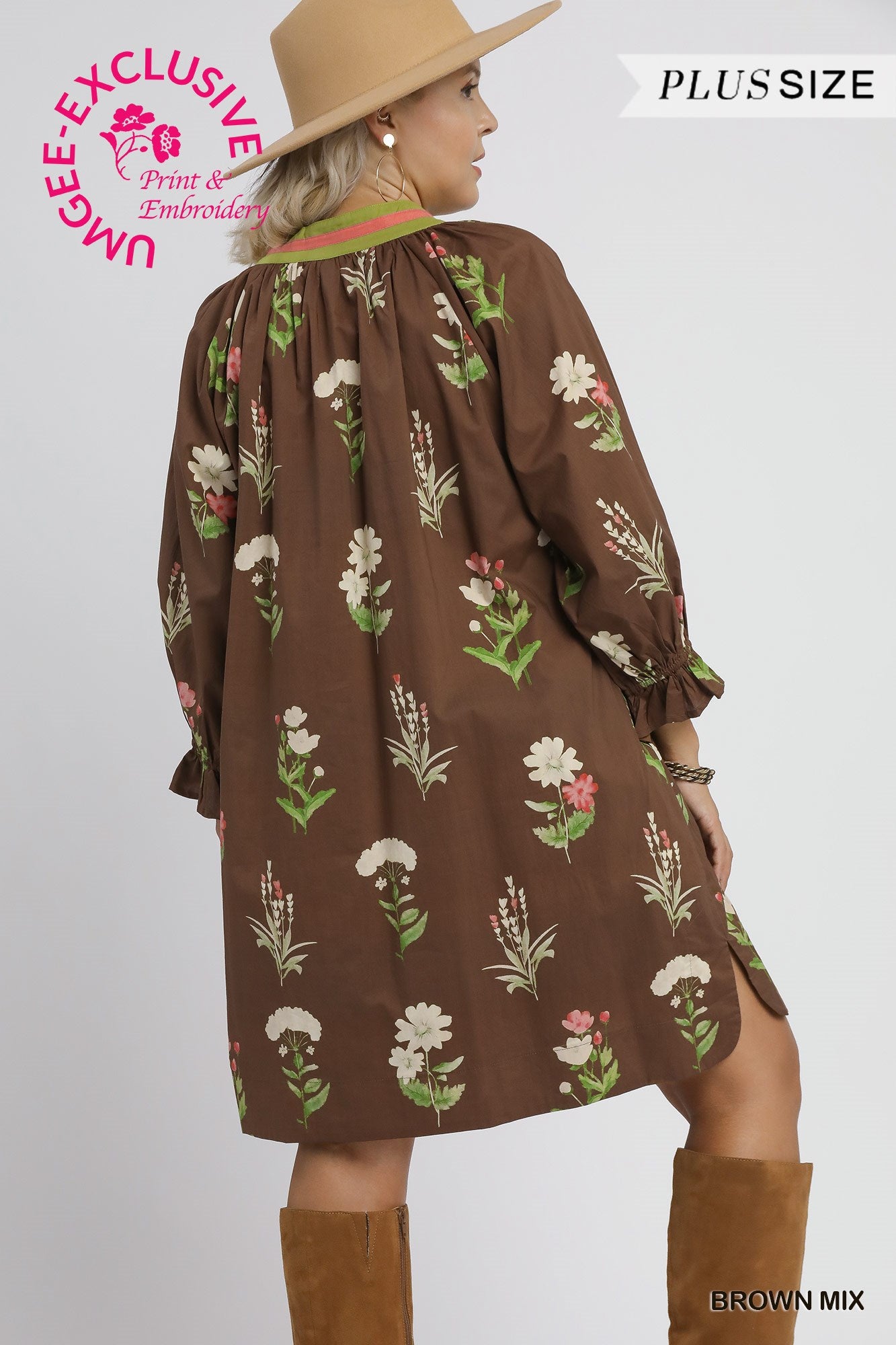 Plus Size Floral Tunic Dress with Contrast Trim By Umgee
