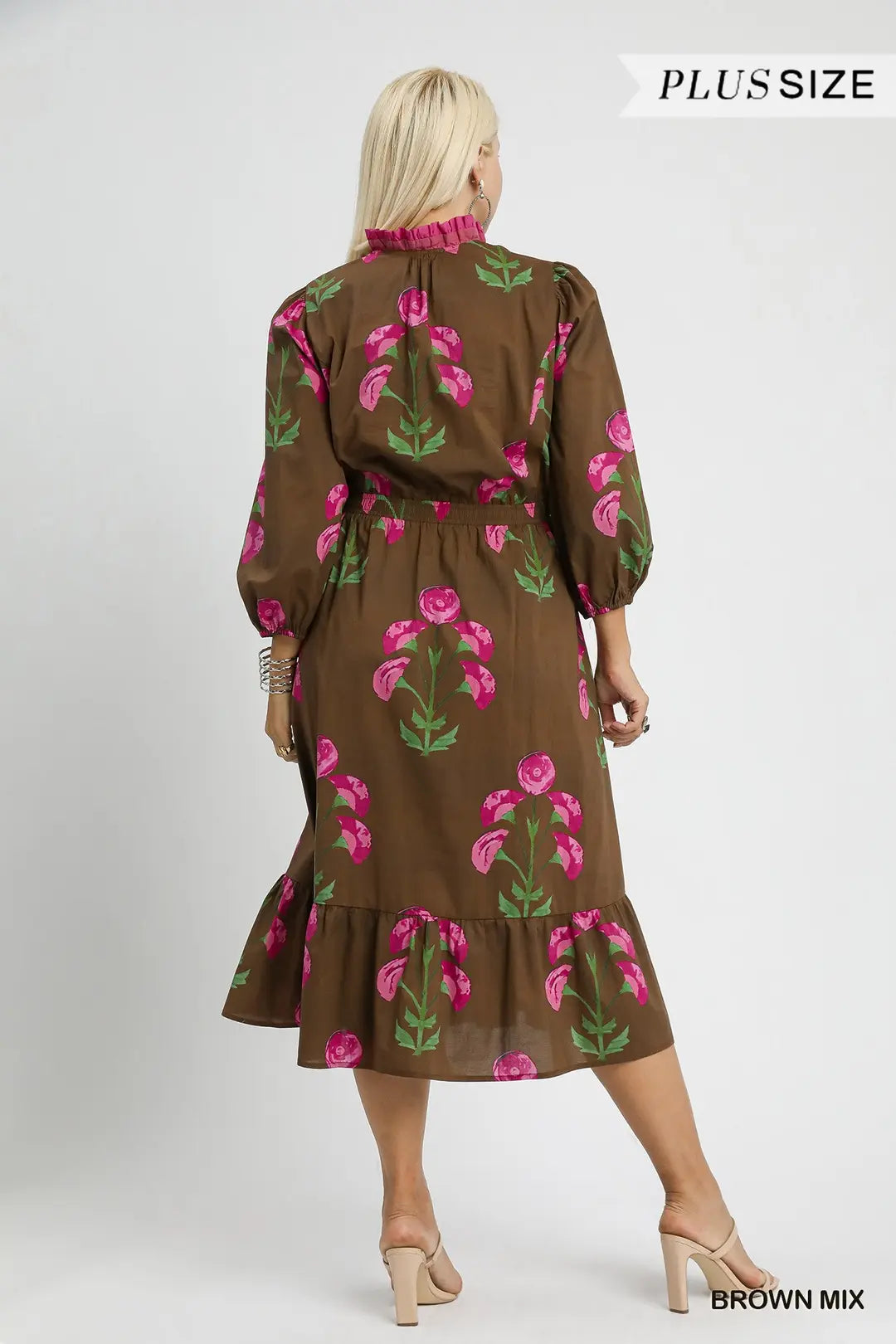Plus Size Floral Midi Dress with Ruffle Trim and Elastic Waist By Umgee