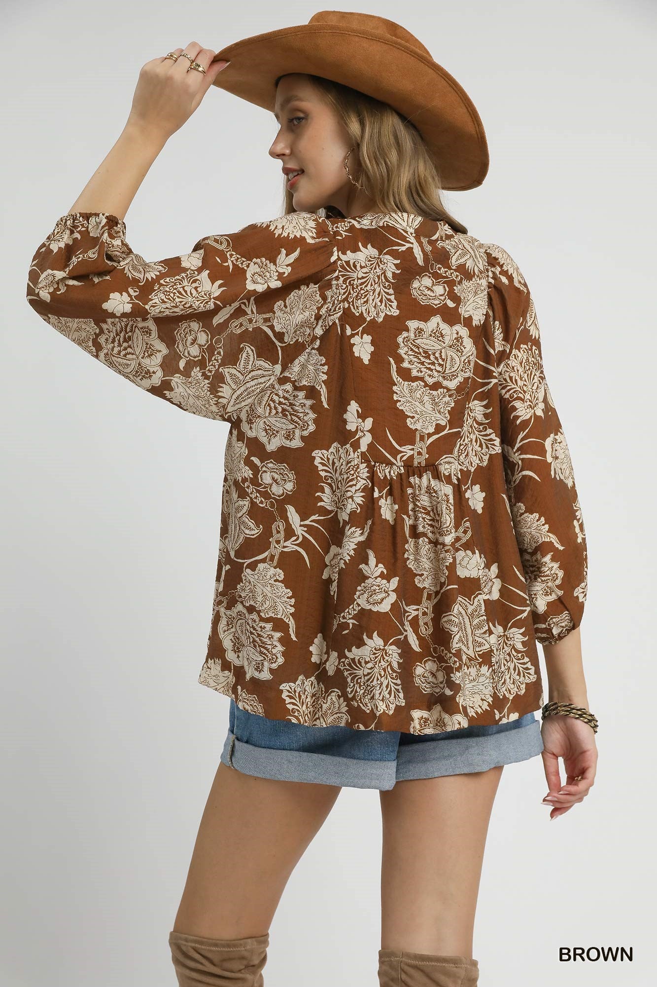 DG Two Tone Floral Print Boho Blouse By Umgee