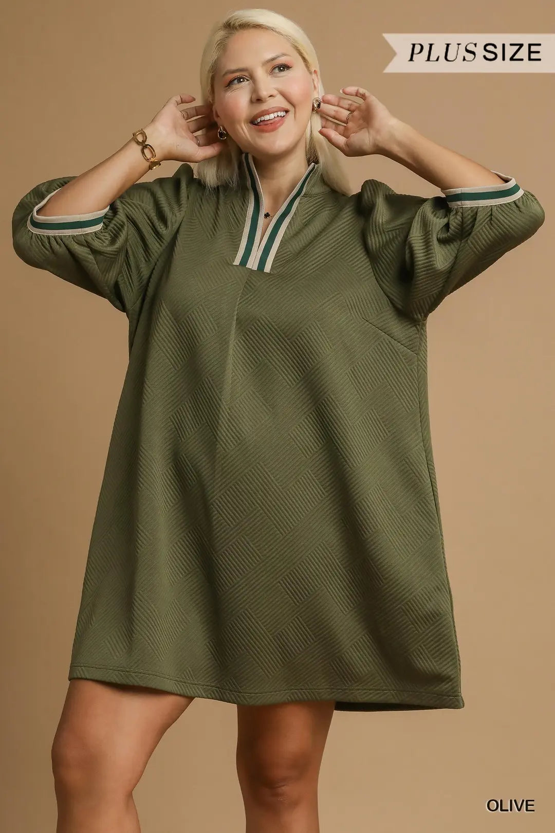Plus Size High Neck Jacquard Mini Dress By Umgee