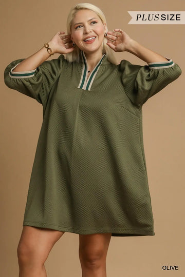Plus Size High Neck Jacquard Mini Dress By Umgee
