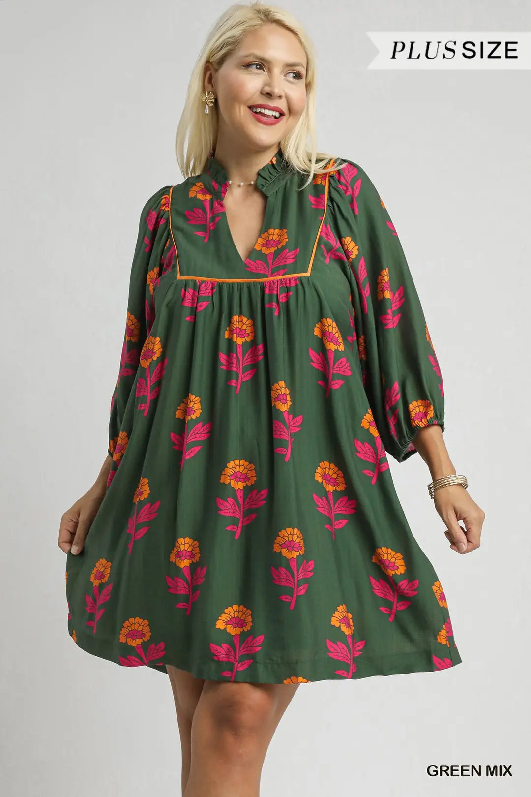 Plus Size Floral Print Babydoll Tunic Dress By Umgee