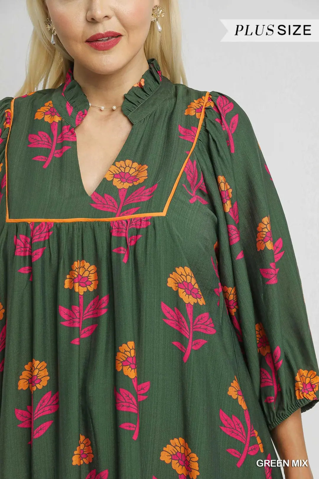 Plus Size Floral Print Babydoll Tunic Dress By Umgee