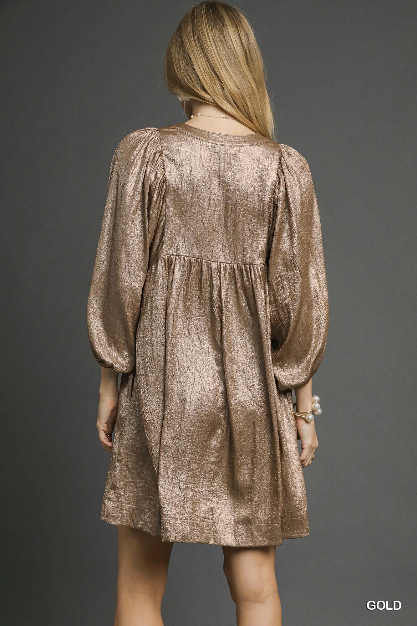 Metallic Babydoll Mini Dress By Umgee