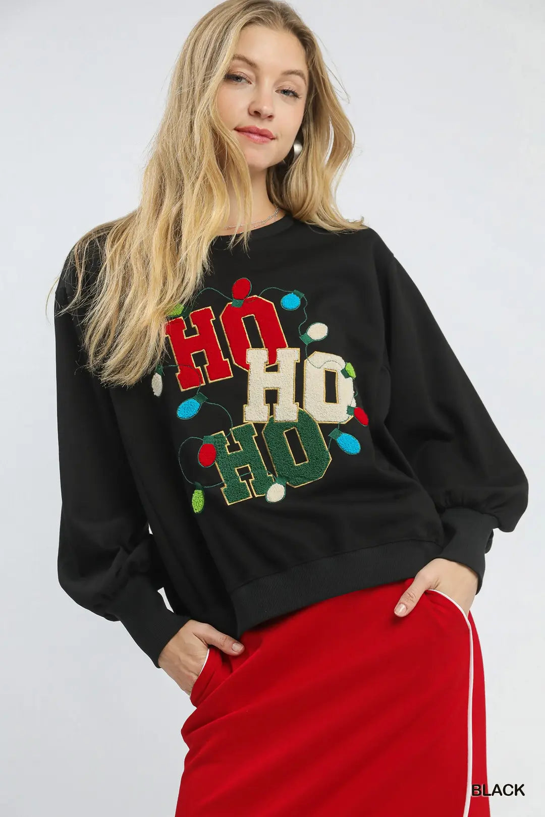 French Terry Ho Ho Ho Sweatshirt Top By Umgee