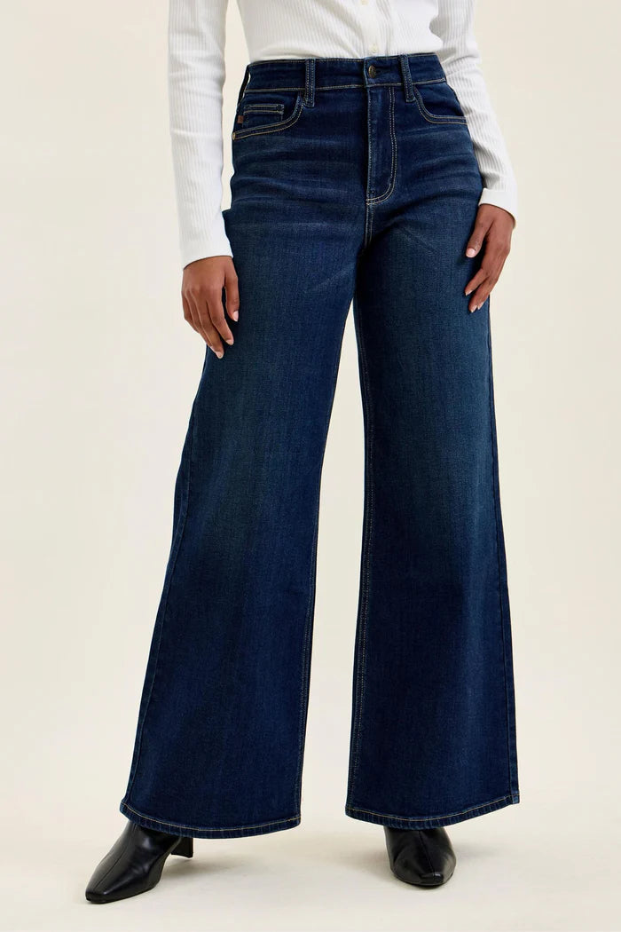 Judy Blue High Waist Lux Dark Twighlight Retro Wide Leg Denim Jeans 82748