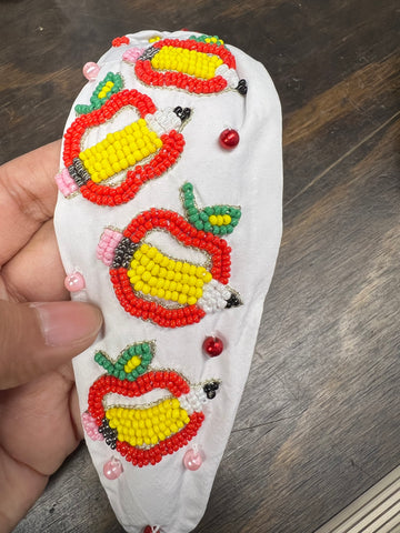 Apple Nd Pencil Teacher Beaded Headband