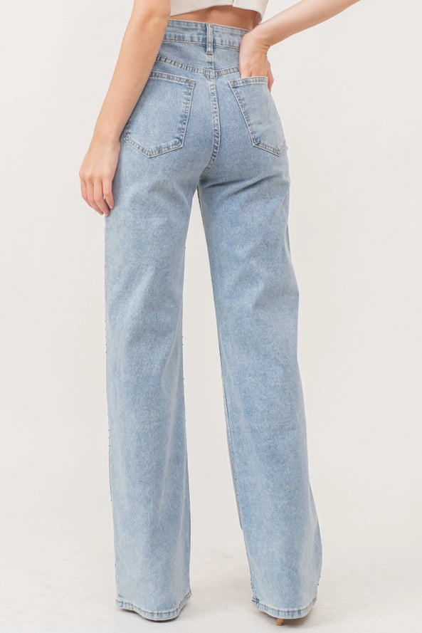 Rhinestone Hotfix Stretch Denim Pants