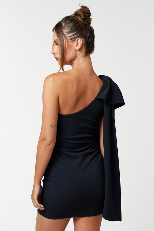 One Shoulder Dress with Oversized Ribbon