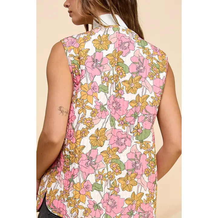 Coquette Printed Stripe Quilt Ribbon Tie Vest