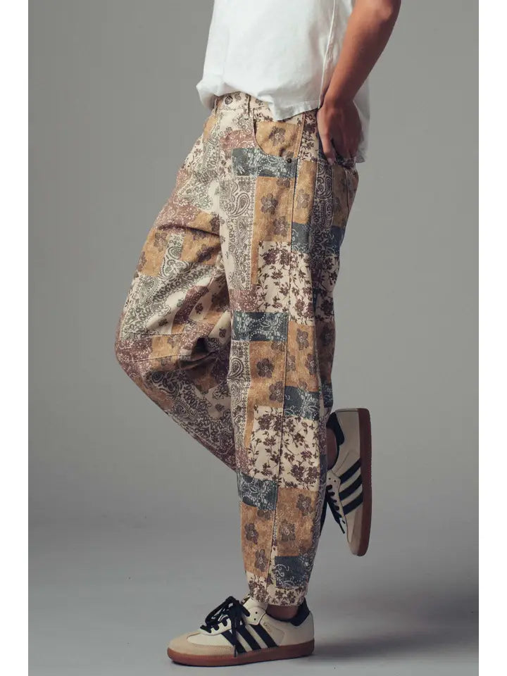 Boho Patchwork Barrell Leg Pants By Urban Daizy