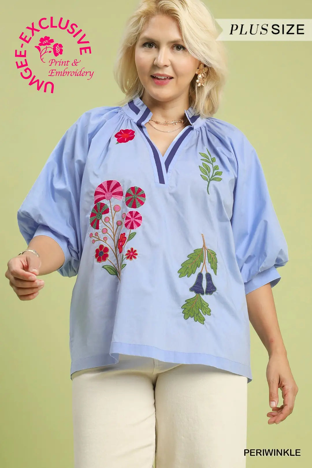 CURVE Wildflower Wishes Periwinkle Blouse By Umgee