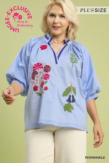 CURVE Wildflower Wishes Periwinkle Blouse By Umgee