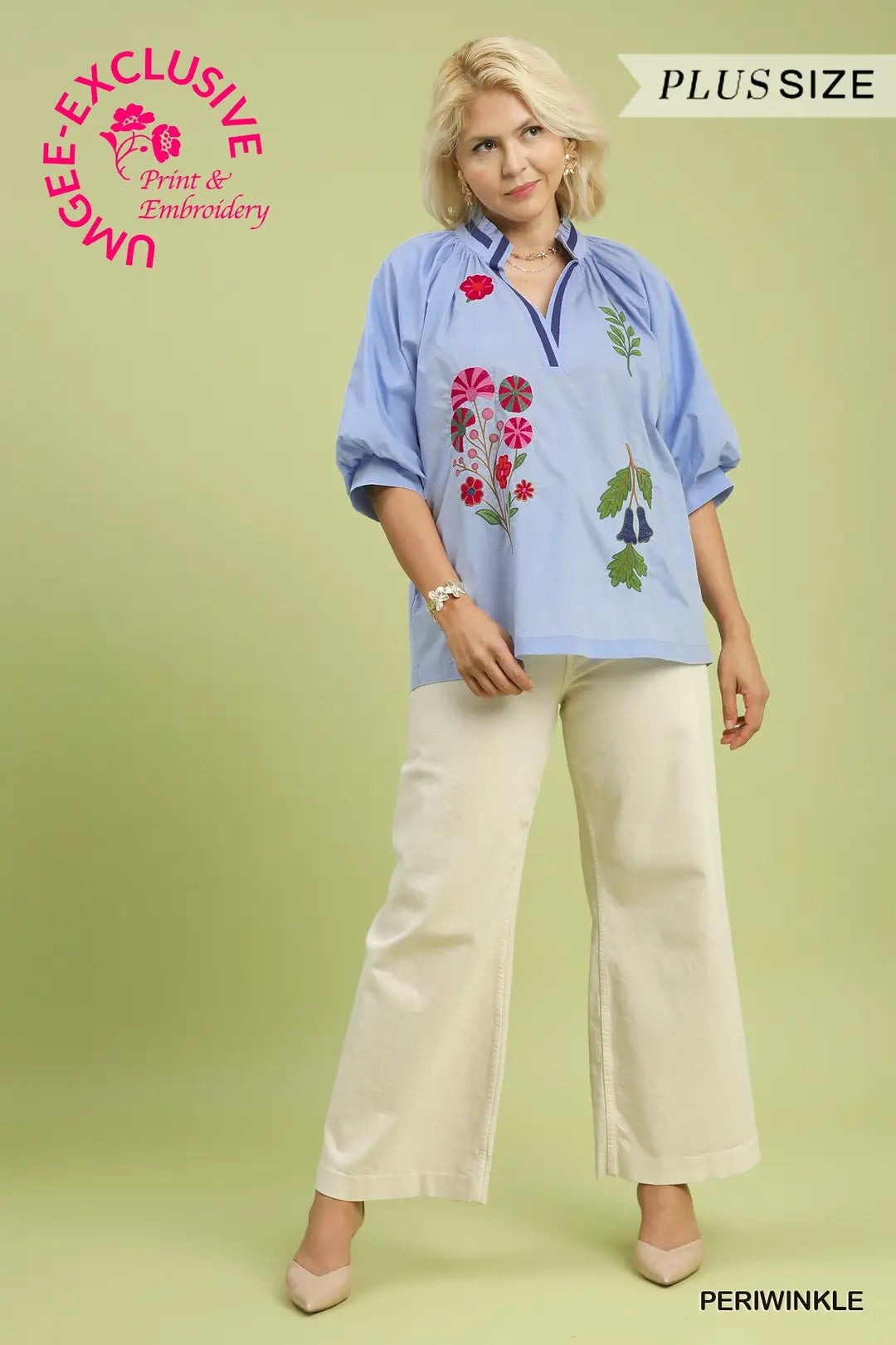 CURVE Wildflower Wishes Periwinkle Blouse By Umgee
