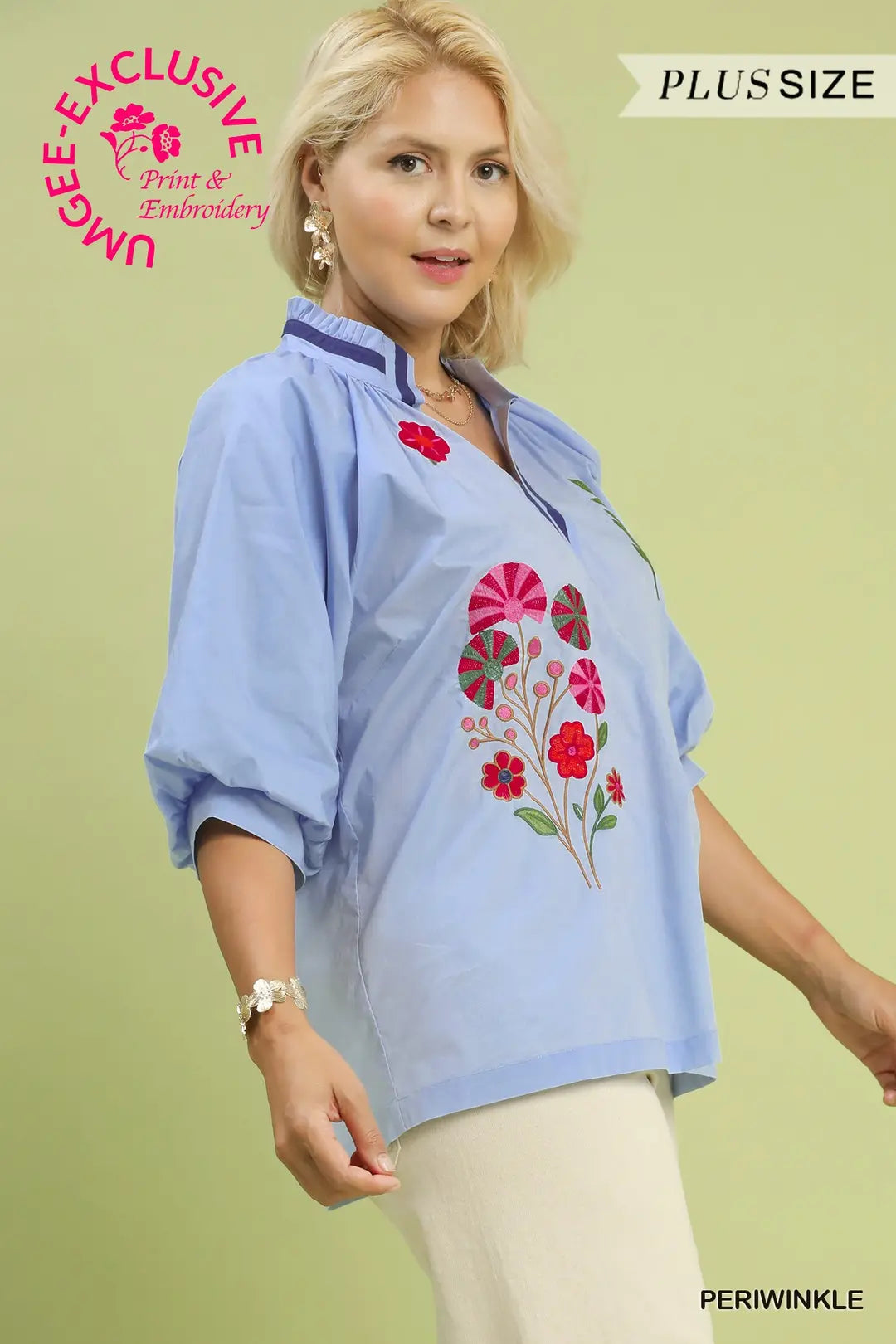 CURVE Wildflower Wishes Periwinkle Blouse By Umgee
