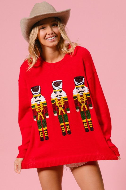 DG Sequin Nutcrackers Embroidery Christmas Sweater By BiBi