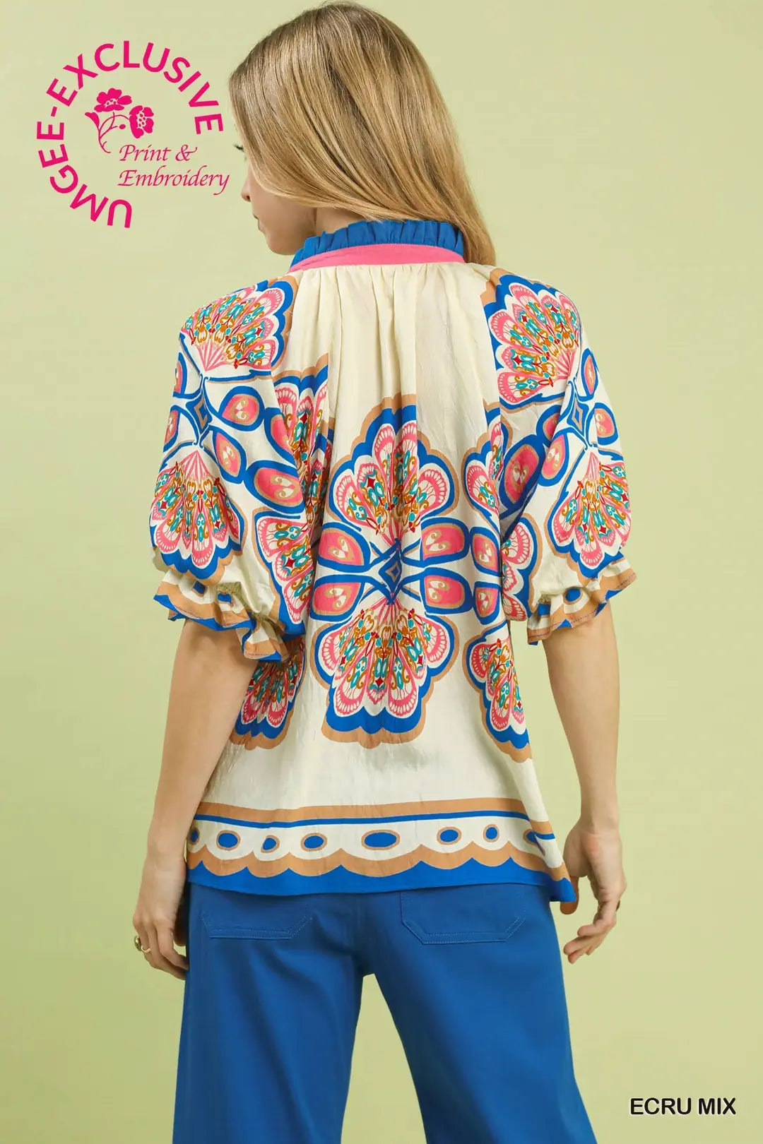 DG Whimsical Boho Pattern V-Neck Top By Umgee
