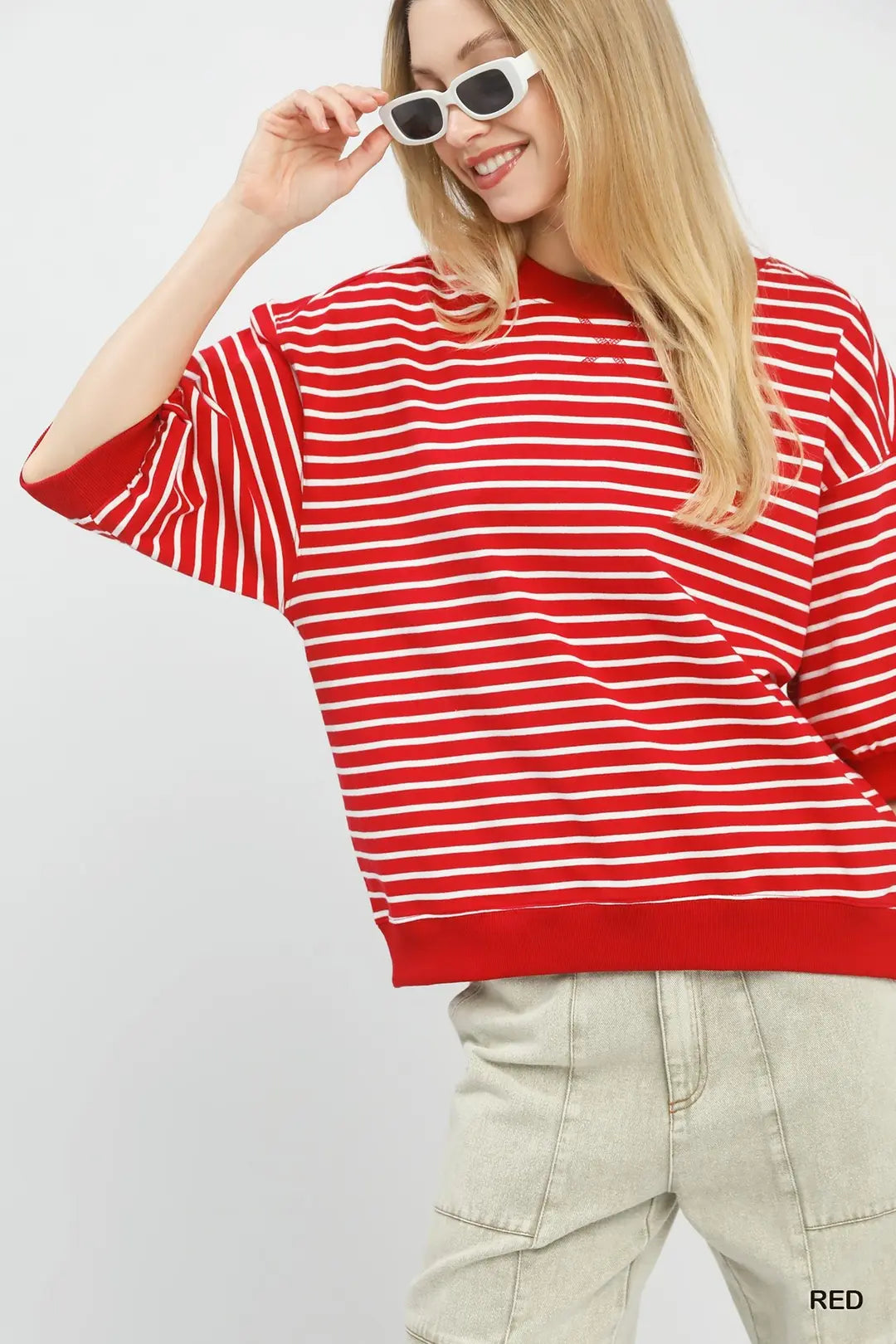 DG Cherry Wave Oversized Stripe Top By Umgee