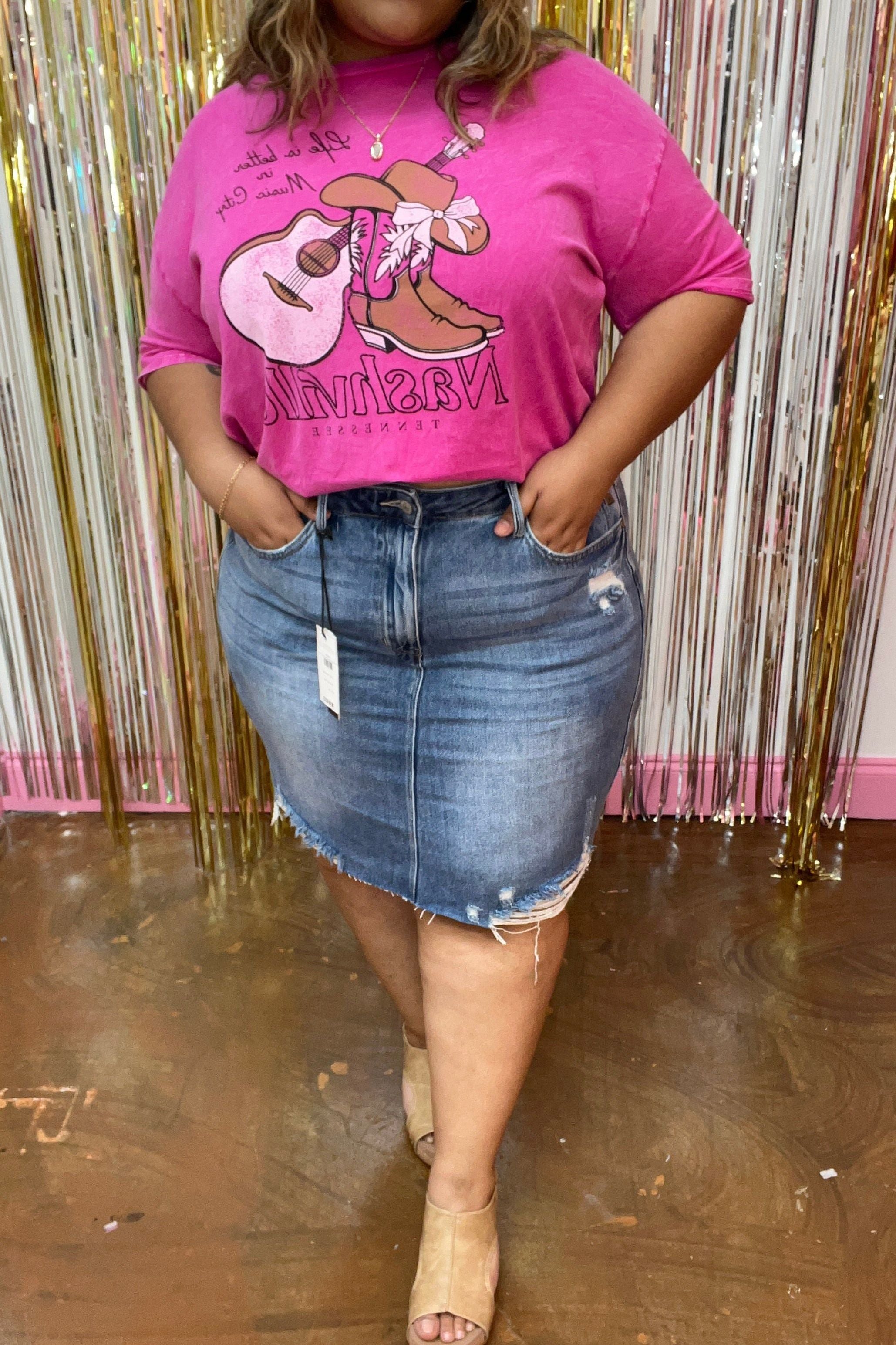 Judy Blue High Waist Rigid Magic Destroy Denim Skirt (Curvy) 2823