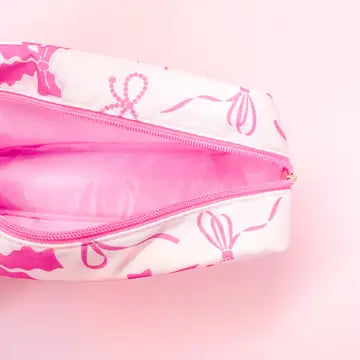 MediumPink Bows Nylon Cosmetic Zipper Bag