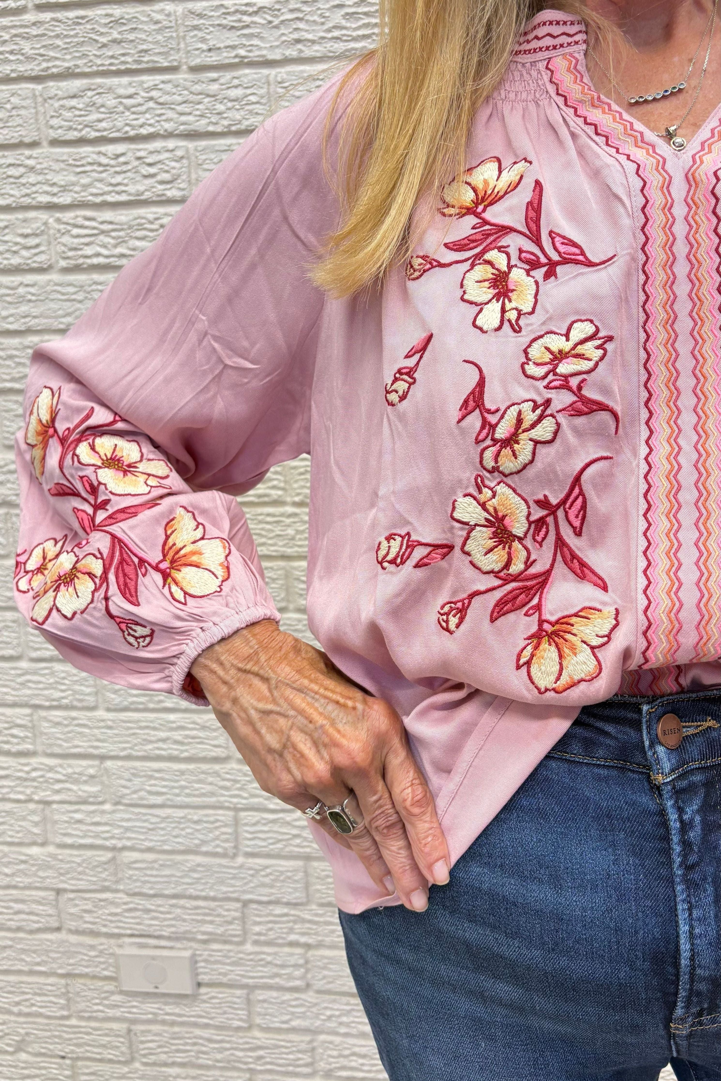 Embroidery Detailed Woven Top- By Easel