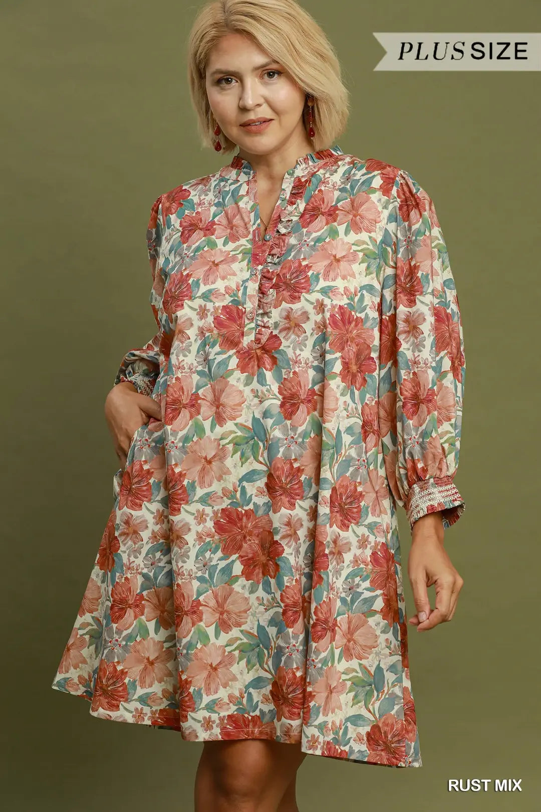 Curvy Autumn Blossom Ruffle Dress