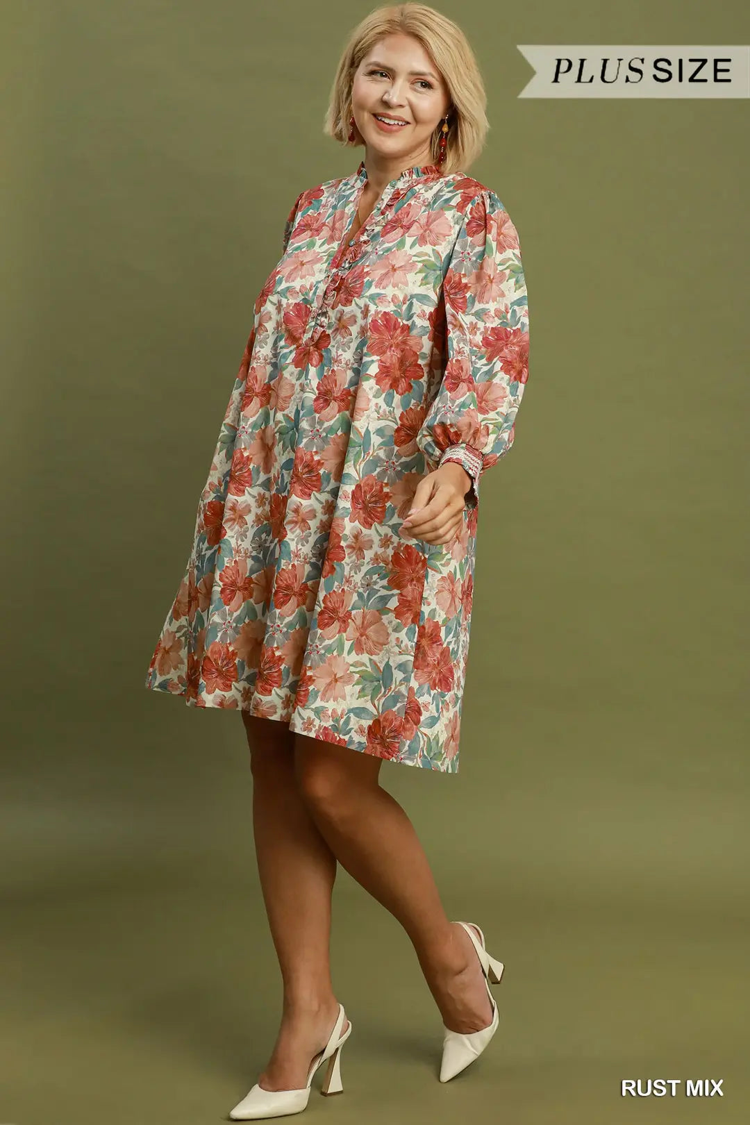 Curvy Autumn Blossom Ruffle Dress