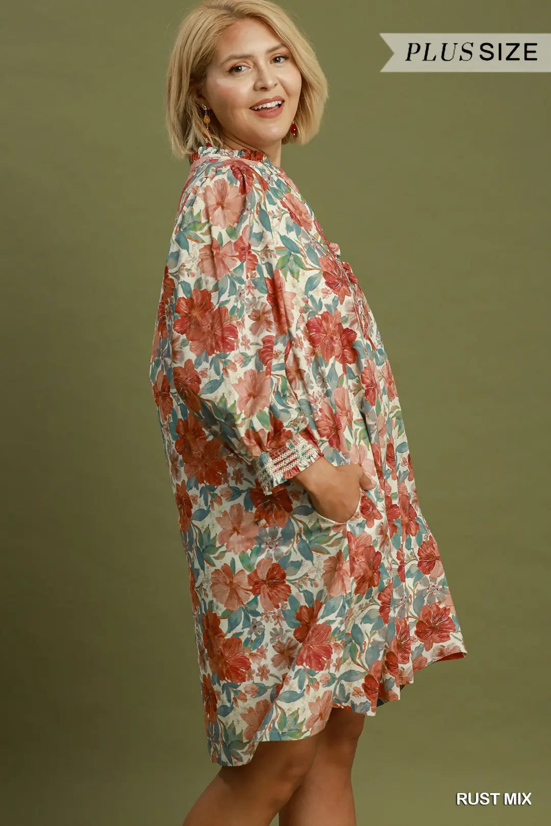 Curvy Autumn Blossom Ruffle Dress